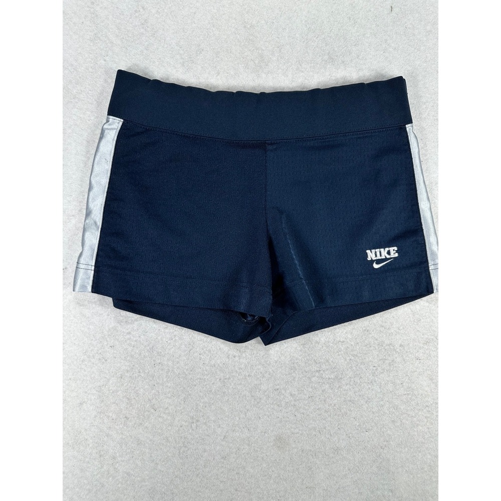 Nike Girls Navy Blue Silver Stripe Athletic Shorts Vintage Size S 4-6 Gym Cheer